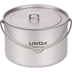 Lixada Titanium Pot 2800ml Camping Titanium Pot Nešiojamas pakabinamas puodas su dangčiu, skirtas lauko stovyklavimui Virtuvės reikmenys Picnic Ultralight 302g