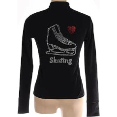 COYI Ice Skating Jacket, Figure Skating Training Clothing with Crystal Skating Pattern, Waterproof, Warm Lined Tops for Women, Girls, Figure Skating Exercise (Size: 170, Colour: Black)