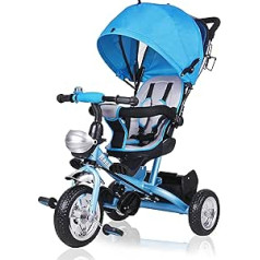 Trīsritenis, bērnu velosipēds ar stūri un jumtu, mazulim vai mazam bērnam, krāsu izvēle, gaiši zils, gaiši zils