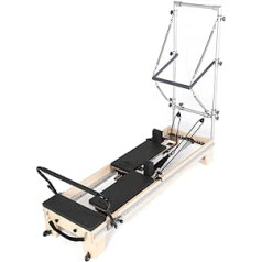 Wunder Pilates Pro Elite Double Slides Reformer with Tower Fitness Equipment Maple Wood E1 Black