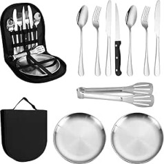 La Llareta Camping Cutlery Set, 11-Piece Portable Outdoor Tableware, Stainless Steel Picnic Cutlery, with Zip Case, for 2 People, Hiking, Camping, Picnic