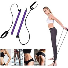 HUWAI-F Pilates Bar Kit with Resistance Band Yoga Pilates Stick Yoga Gymnastics Bar with Foot Loop for Yoga, Stretch, Sculpt, Twisting, Sit-Up Bar, Resistance Band, Purple