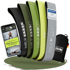Wild Instincts® Fitness Band Fabric Set of 5 Resistance Bands Strength Training with WebApp Loop Band Fitness 5 cm Wide Elastic Band Fitness/Resistance Band/Fitness Bands Set/Stretch Band
