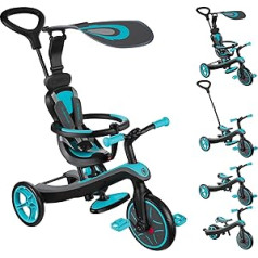 Globber 527-106 Scooter with 3 Primo, Foldable, Wood, Illuminated Wheels, Tricycle and Balance Bike in One, Blue (Blue Canard), L