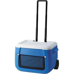 Coleman Passive Cool Box 50 QT Poly-lite Wheeled Mesh, Thermobox 47 L ietilpība, Mobilā ledus kaste ar riteņiem