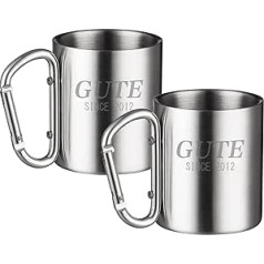 Gute Camping Cups, Pack of 2 Stainless Steel Camping Cups, Outdoor Cups with Carabiner Hook, Shatterproof Camping Cup for Travel, Camping, Hiking, Outdoor Sports, 300 ml