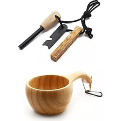 Spronketts Outdoors Kuksa Wooden Camping Mug with Ferros Rod and Matwood Camping Bush Craft Festival