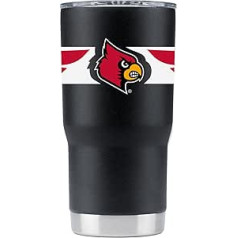 Gametime Sidekicks Louisville Cardinals 20 oz melna krūze — oficiāli licencēta 18/8 nerūsējošā tērauda dubultsiena vakuumizolēta UV LED apdrukāta logotipi bez svīšanas, paliek karsts/auksts — 360 grādi