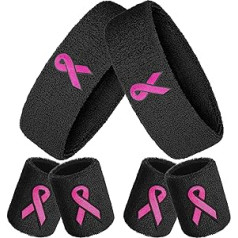 6 Pieces Breast Cancer Awareness Sweatbands Set, Includes 2 Pieces Sports Headband and 4 Pieces Bracelets Sweatbands Pink Band Sweatband Set for Men and Women