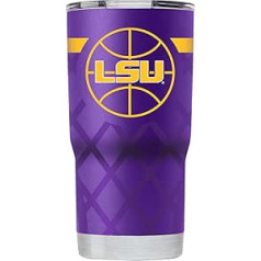 Gametime Sidekicks LSU 20 oz Purple Tumbler — oficiāli licencēts, 18/8 nerūsējošais tērauds, dubultsiena, vakuumizolācija, UV LED apdrukāti logotipi, bez svīšanas, paliek karsts/auksts — basketbola sieta apvalks