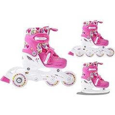 SMJ Hearts Children's Girls Set 3-in-1 Inline Skates / Roller Skates Adjustable ABEC5 Inline Skates Convertible to Ice Skates