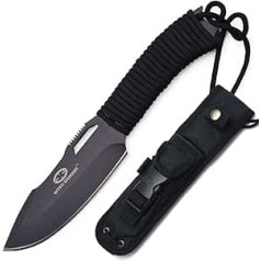 Yaksha Black Camping Knife — ar bruņām — Bushkraft nazis izgatavots no 440C tērauda ar Paracord rokturi