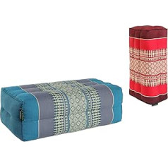 ANADEO YogaProducts Standard - Set of 2 Yoga and Meditation Cushions Zafu Standard - Kapok High Density Comfort and Strength - Stability by Assisi - Red Burgundy/Turquoise