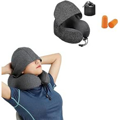 Neck Pillow Aeroplane, Neck Pillow Travel Pillow with Hood, for Plane, Train, Car, Neck Pillow Travel for Sleeping, Cover with Earplugs - U-shaped Neck Pillow