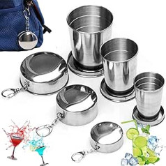 dcas Set of 3 Telescopic Mugs, Stainless Steel, Portable Folding Cup, Camping Hiking Folding Cup, Travel Mug with Keychain, Outdoor Activities and Daily Use