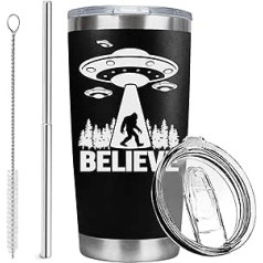 Ufo Bigfoot Search Team Tumbler, Bigfoot dāvanas vīriešiem, Bigfoot Sasquatch dāvanas, Bigfoot kafijas tase, 20 oz izolēta nerūsējošā tērauda krūze ar vāku un salmiņiem