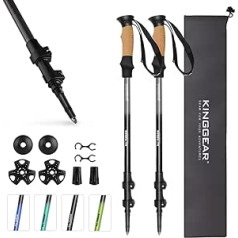 KINGGEAR Walking Sticks - Adjustable Hiking Poles, Trekking Poles with Quick Release, Easy Folding, Durable 7075 Aluminum, Natural Anti Sweat Cork Handles, All Terrain