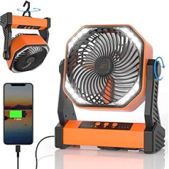 Camping Fan with LED Lantern, 20,000mAh 10 Inch Rechargeable Battery Operated Outdoor Tent Fan with Hook, Travel, Picnic Grill, Fishing Power, Outage, Hurricane Construction Site