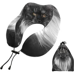 YOUJUNER Reisekissen Schwarz Maine Coon Katze Memory Foam Nackenkissen Stützkissen Nackenkissen