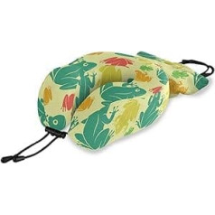 QMIN Travel Pillow Vintage Cute Frog Animal Memory Foam Kakla spilvena atbalsts U formas spilvens Ergonomisks kakla spilvena ceļojumu komplekts tālsatiksmes lidmašīnām, auto vilcienam