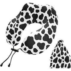 YOUJUNER Travel Pillow White Black Cow Spot Memory Foam Neck Pillow Support Pillow Neck Pillow