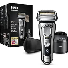 Braun Series 9 Pro Premium vīriešu skuveklis ar 4+1 skūšanās galviņu, elektrisko skuvekli un ProLift trimeri, 5-in-1 tīrīšanas staciju, 60 minūšu darbības laiks, mitrā un sausā veidā, dāvanu vīrs, 9486cc, hroms