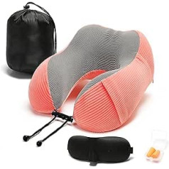 Umerci Travel Pillow, Memory Foam Neck Pillow with 360 Degree Headrest, Comfortable Airplane Pillow with Storage Bag, Lightweight Travel Pillow for Sleeping, Car, Train, Bus and Home (Pink)