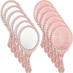Qunclay 12 senovinių rankų veidrodžių pakuotėje su reljefiniu veidrodžiu Nešiojamas mielas rankinis veidrodis Dekoratyvinis rankų veidrodis su rankena Kompaktiškas vintažinis kelioninis veidrodis Kosmetinis veidrodis mergaičių veido makiažui (rožinis auks