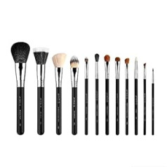 Sigma Beauty Essential Kit aplauzuma otiņu komplekts pa 12 — sejai un acīm, kosmētikas instrumenti — ar 3 gredzenveida otu futrāļiem – tonālajam krēmam, korektoram, pūderim, vaigu sārtumam, acu ēnām, kontūrām un citiem