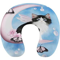 Moon Cat Travel Pillow Pārnēsājams kakla spilvens U formas spilvena automašīnas galvas balsts vīriešiem un sievietēm