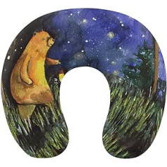 Bear in Magic Forest Starry Sky Travel Pillow Pārnēsājams kakla spilvens U formas spilvena automašīnas galvas balsts sievietēm vīriešiem