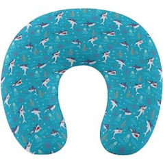 Karikatūra Shark Pattern Travel Pillow Pārnēsājams kakla spilvens U formas spilvena automašīnas galvas balsts sievietēm vīriešiem