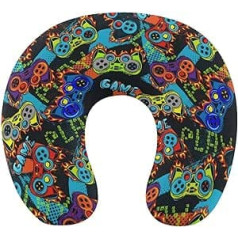 Memory Foam Travel Pillow Compatible with Video Game Weapon Ccool Gamer Fire Pattern Neck Pillow, Chin Head, Comfortable Neck Pillow Support with Zipper Cover, Fashionable Car Flight Pillow for Office