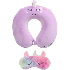 Oilmal Travel Neck Pillow and Unicorns Eye Mask Set US Shaped Office Travel Rest Pillow Soft Pillow for Women Men Children Healthcare Travel Pillow for Sleeping