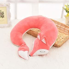 Travel Pillow Cute Fox U-shaped Pillow Cartoon Travel Pillow Leisure Travel Pillow, Plush Fur Warm Cartoon Comfortable Luggage Pillow Suitable for Airplane Train Ride etc (Color : Black) (Color : Red)