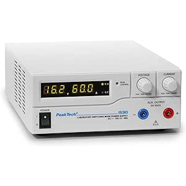 PeakTech lieljaudas laboratorijas barošanas avots DC 1 – 16 V/0 – 60 ar analogo tālvadības pulti, 1 iepakojums, P 1530