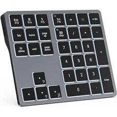 Doohoeek Bluetooth aizmugurgaismota ciparu tastatūra klēpjdatoriem un datoriem, ciparu tastatūras, 34 taustiņi ar 7 krāsu fona apgaismojumu MacBook un Windows, pelēka