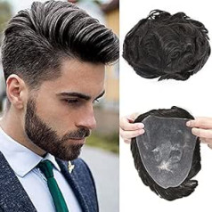 Elailite Toupee Real Hair for Men, 100% Hair Volume Hairpiece, Vīriešu parūku pagarinājumi, PU pamatne, cirtaini, 15 cm, 55 g, #02 Tumši brūns