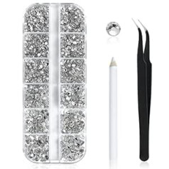 ‎Nibiru 3972 Pieces Nail Art Rhinestone Set Nail Gems Ab Flatback 6 Sizes Rhinestones for Nail Art Crafts (Transparent)