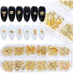 Qingqingr Золотой сплав дизайн ногтей 3D украшения металлические океанские перья ракушки маникюрные наклейки