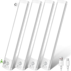 hepside Under-Unit Light Virtuves LED ar kustības sensoru - Pack of 4 25 cm skapja apgaismojums Bezvadu USB uzlādējams akumulatora skapja apgaismojums, aptumšojama magnētiskā gaismas josla skapja lampa skapim,