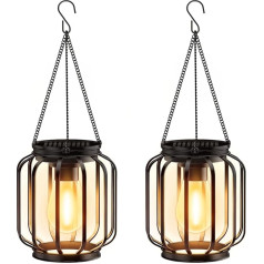 BUCASA Solar Lights Outdoor 2 Pack Hanging Solar Garden Lanterns with Chain and Hook, Metal Waterproof Soalr Garden Ornaments for Outdoor Decoration Garden Path Patio