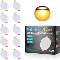 Yafido LED iebūvēts starmešu apgaismojums, 230 V, ar iespēju aptumšot, 5 W, 65-82 mm, IP44, 3000 K, silti balts, griestu starmeši vannas istabai, virtuvei, dzīvojamai istabai ar LED draiveri, komplekts ar 10 LED prožektoriem