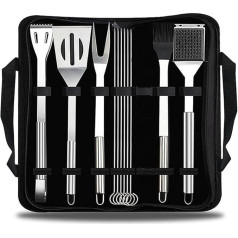 12-teiliges Grill-Werkzeug-Set, Edelstahl, Grillutensilien-Set mit Tragetasche, Spatel, Zange und Gabel, Grillzubehör für Outdoor-Grill