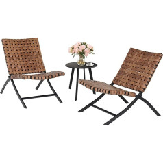 Grand patio Table and Chair Set 3-Piece Garden Lounge with 2 Folding Rattan Chairs and 1 Side Table, Weatherproof Seating Set for Indoor, Outdoor (Natural Brown)