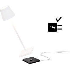 Zafferano Poldina Pro Micro bezvadu LED galda lampa, uzlādējama, 2200-2700-3000K, IP65, iekštelpām/āra telpām, ilgs kalpošanas laiks, alumīnija, 27,5 cm augstumā, ar vairāku USB lādētāju (ES/UK/ASV) - balta