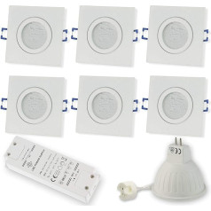 6 x LED iegremdējamie prožektori Balts kvadrātveida 5 vatu vēss balts superplakans 12 V MR16 - piemēroti vannas istabai, lietošanai ārpus telpām IP44 - 60-70 mm caurums - apaļš punkts