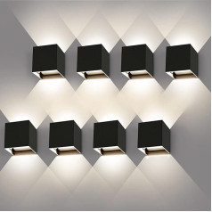 ledmo 8 gabali LED sienas lampas āra/ iekštelpu 12 W sienas lampa IP65 Up Down Design Regulējams staru leņķis 4000 K Dabiski balta āra sienas gaisma Cube sienas apgaismojums melns