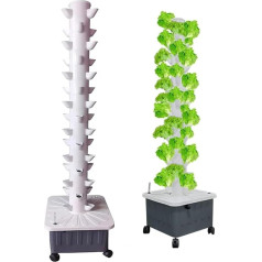 WTAILYSOUE 30 Pods Hydroponics Tower Garden Hydroponic Growing System Aeroponics Growing Kit für Kräuter, Obst und Gemüse mit Hydratationspumpe, Adapter, Netztöpfen, Timer für Kräuter