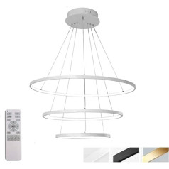 ZXM moderna LED lustra ēdamgalds LED 3 gredzeni LED dimmable tālvadības pults gaisma Dzīvojamās istabas griestu gaisma Guļamistabas augstums regulējams piekaramais apgaismojums, balta, 80 + 60 + 40 cm (113 W)